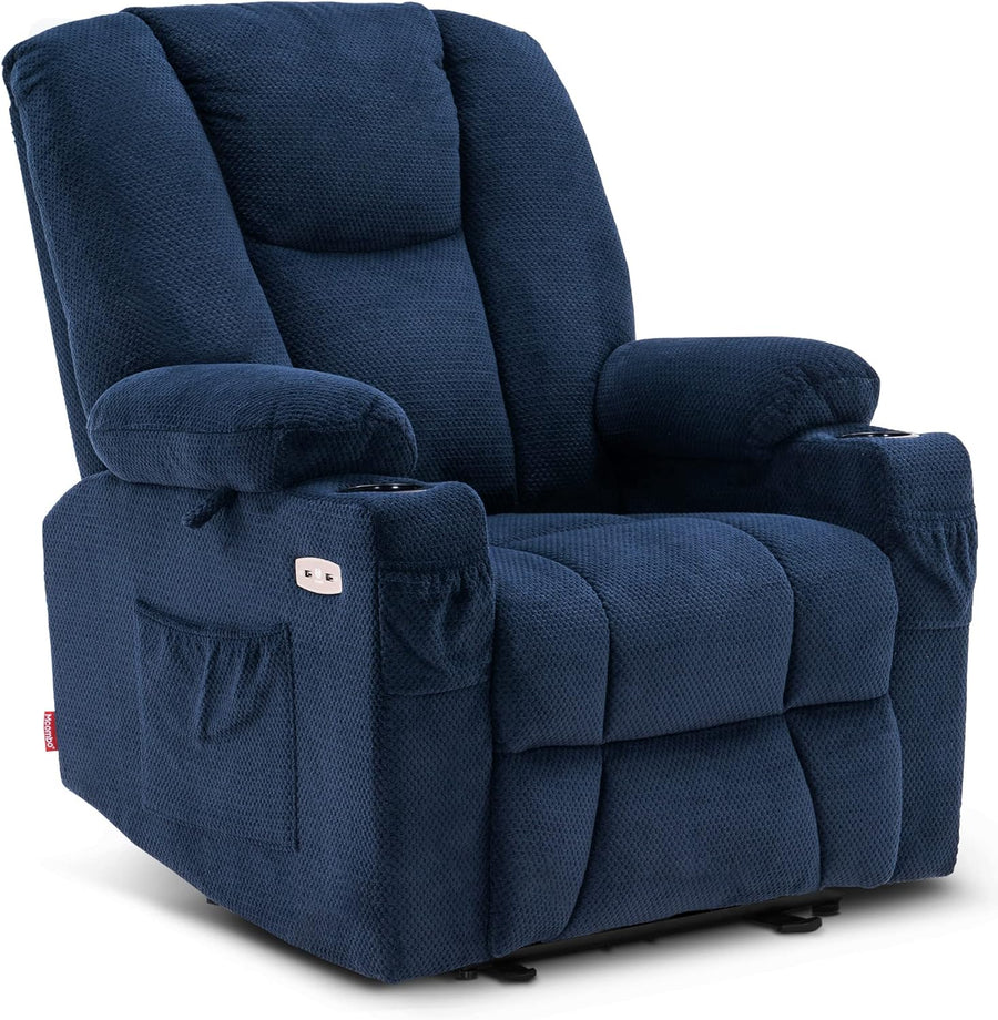 Fabric Electric Recliner Chair Heat Massage Navy