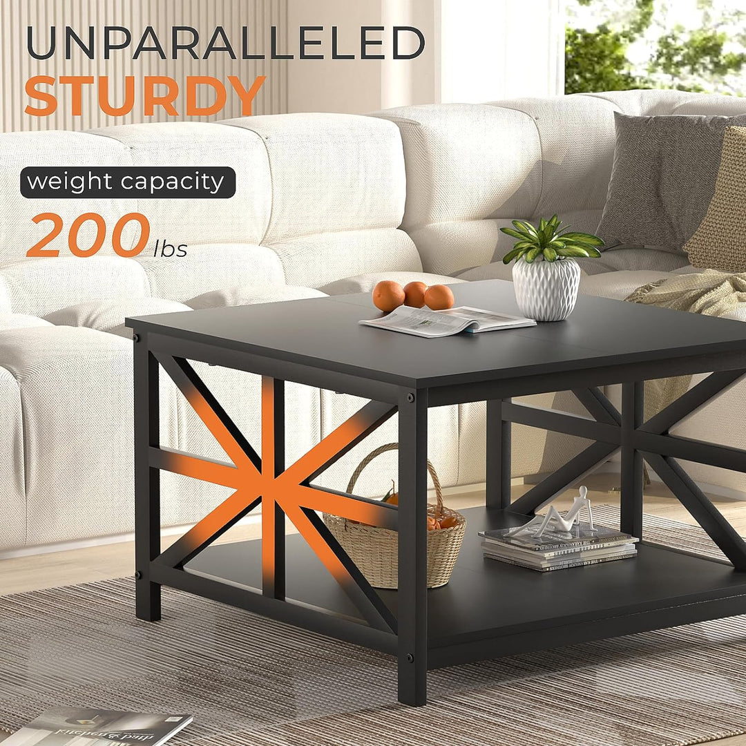 Stylish Coffee Table with Storage, Small Modern Sofa Table, Black