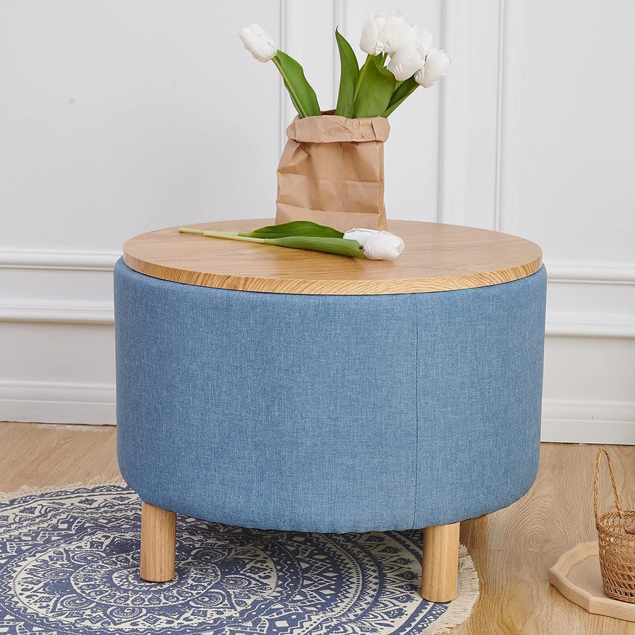 Round Coffee Table with Storage, Multi-Function Ottoman, Natural Color