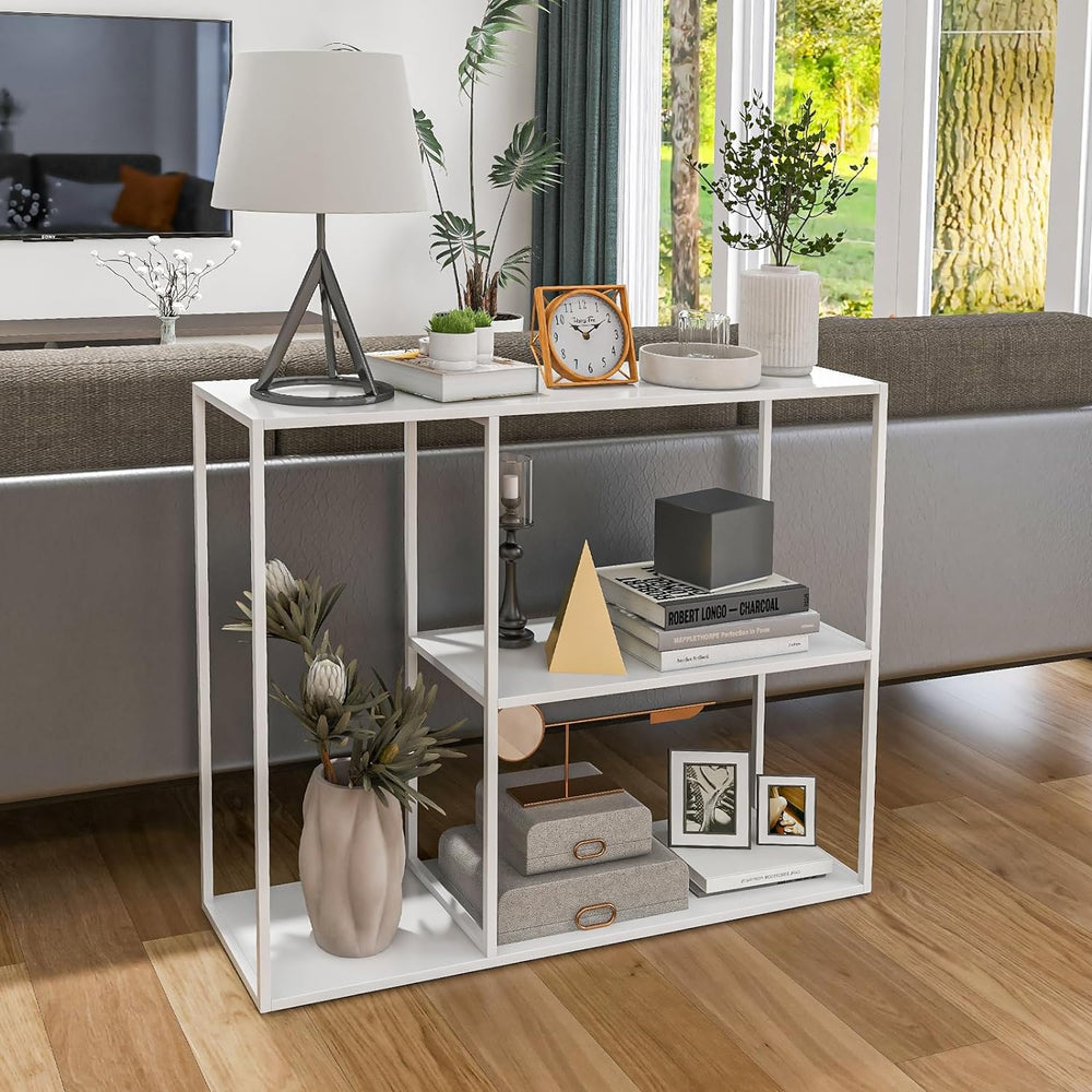 White Console Table with Storage Rack Entrance