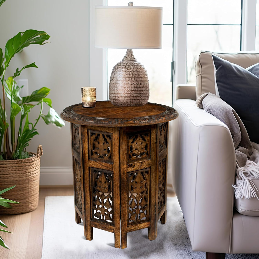 Solid Wood Accent End Table - Antique Brown