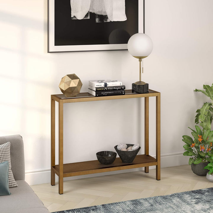 Rectangular Console Table, Brass Finish, Entryway Accent