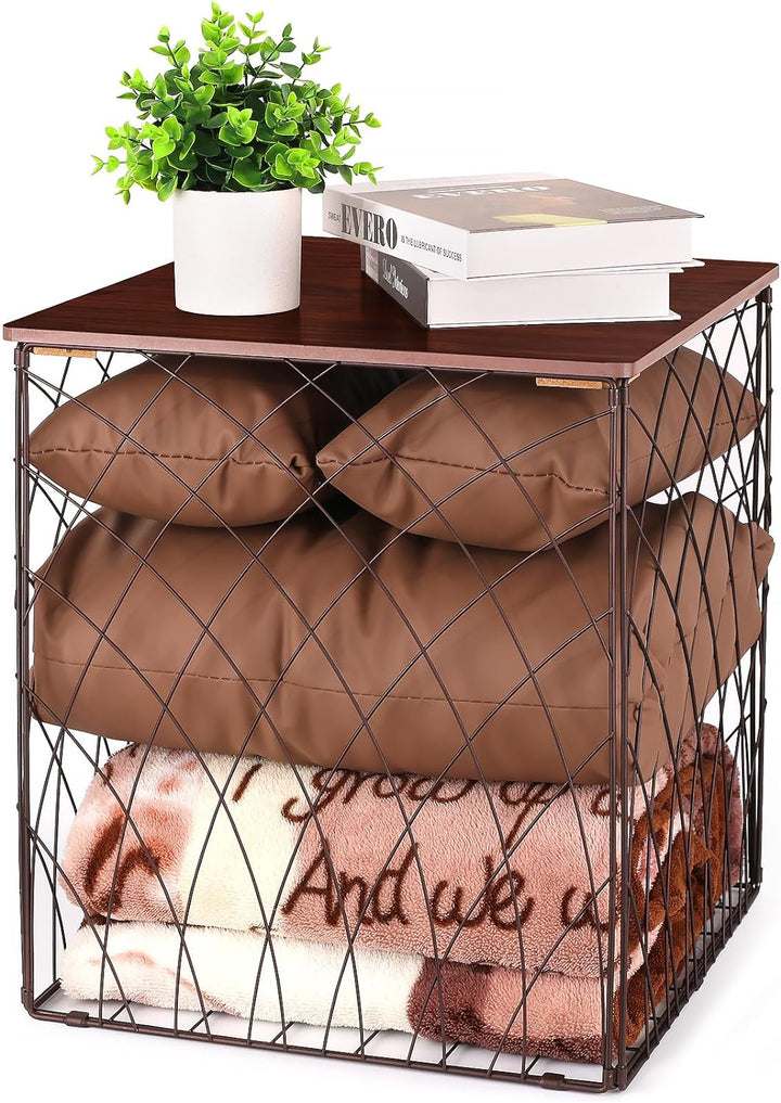 Small Coffee Table Storage, Square End Tables Blanket Basket, Black