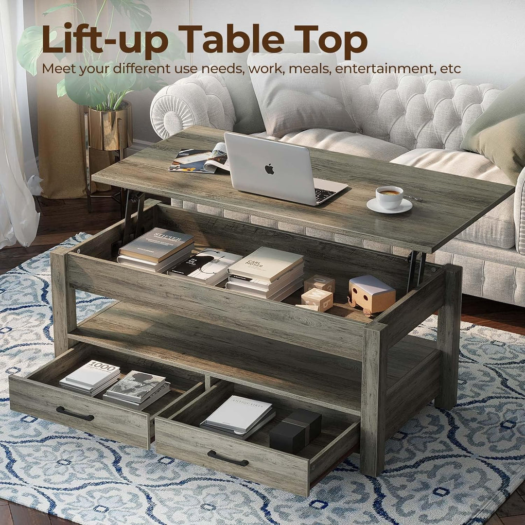 Rolanstar Lift Top Coffee Table with Drawers, Retro Central Table