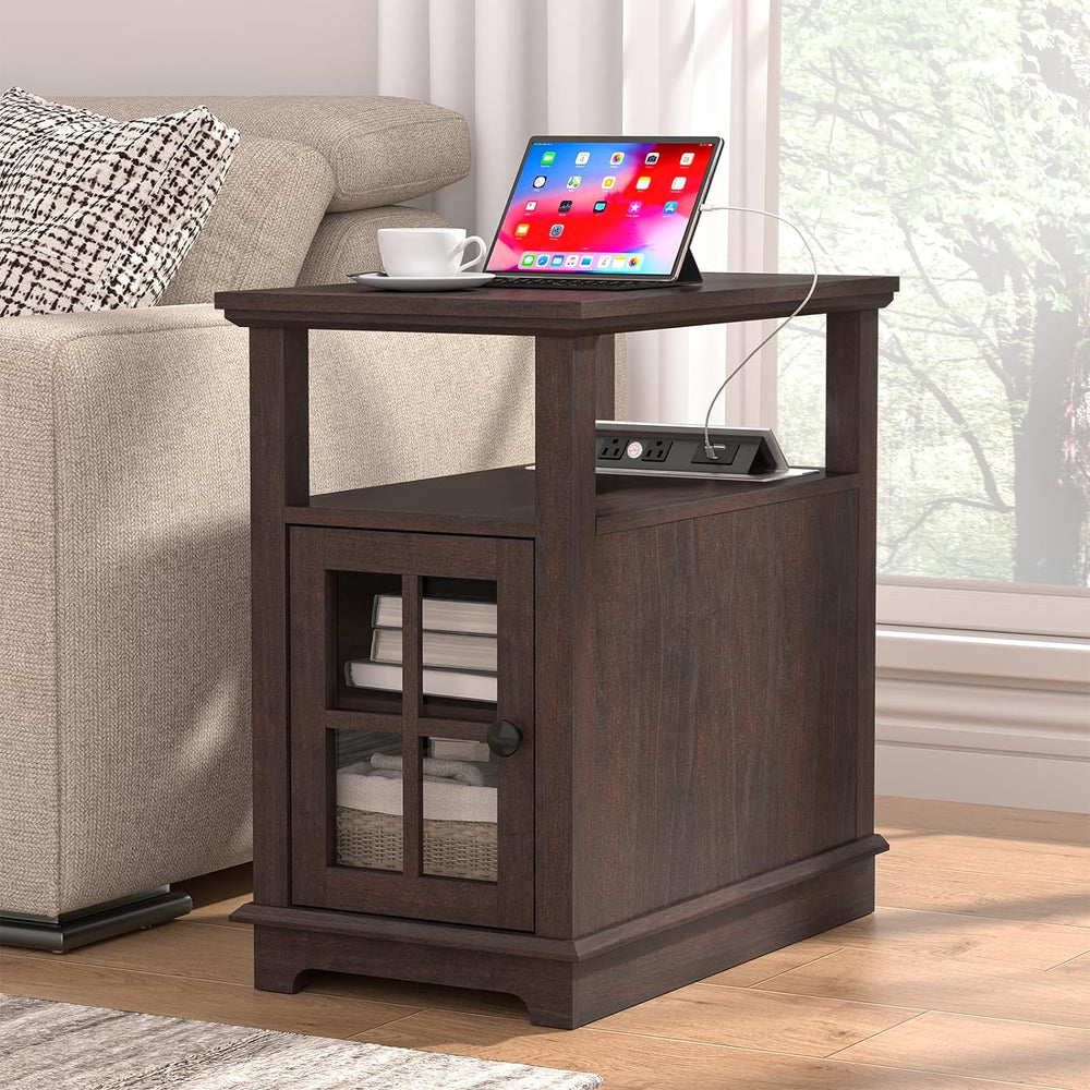 End Table w/ Hidden Charging Station, Narrow Side Table