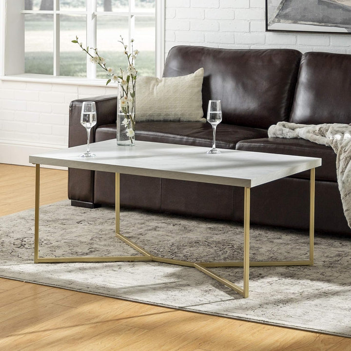 Mid-Century Modern Marble and Gold Coffee Table with Shelf