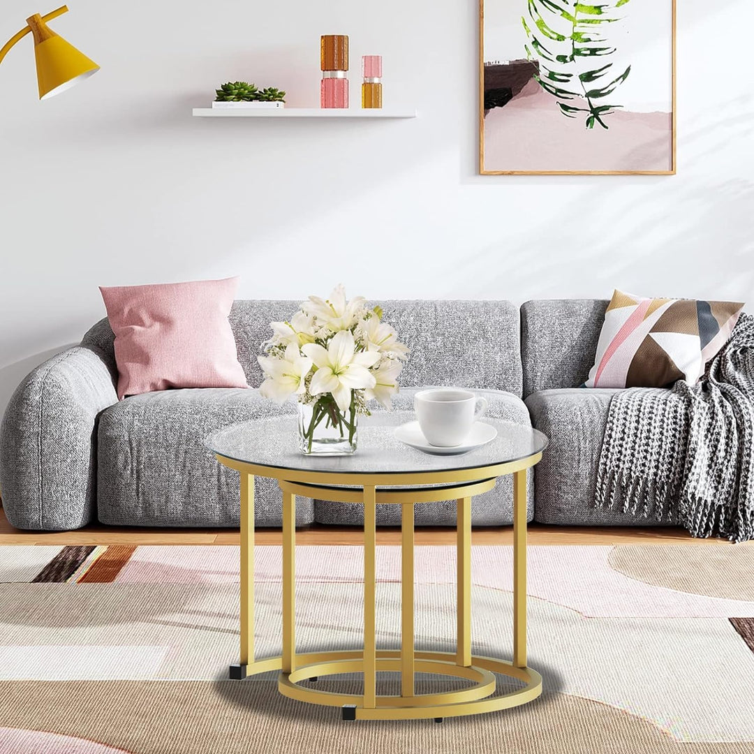 Gold Nesting Coffee Table Set of 2, Glass Tables