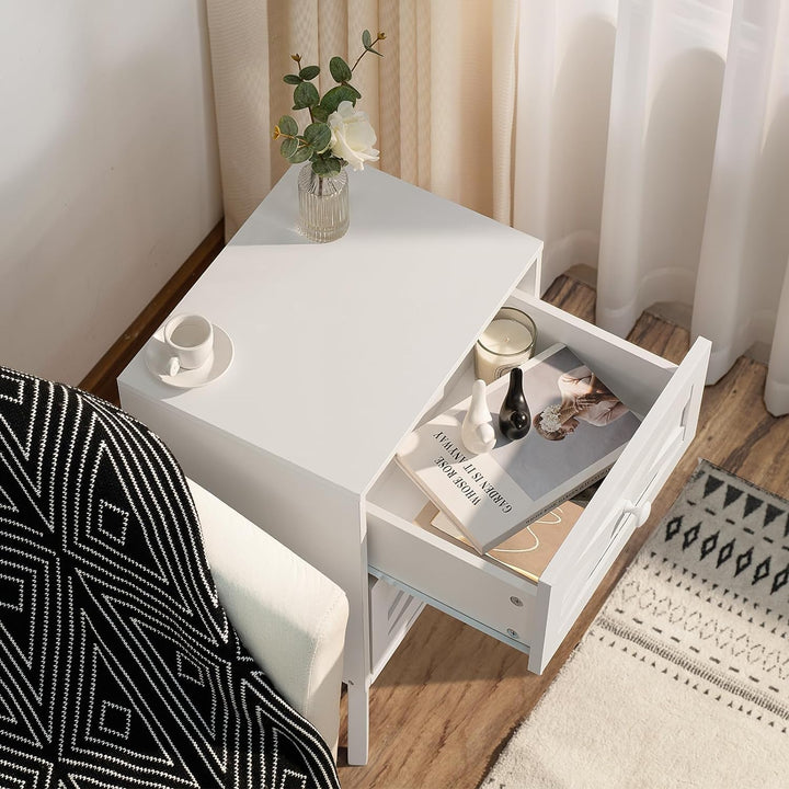 Nightstand Set of 2, White End Table with 2 Drawers