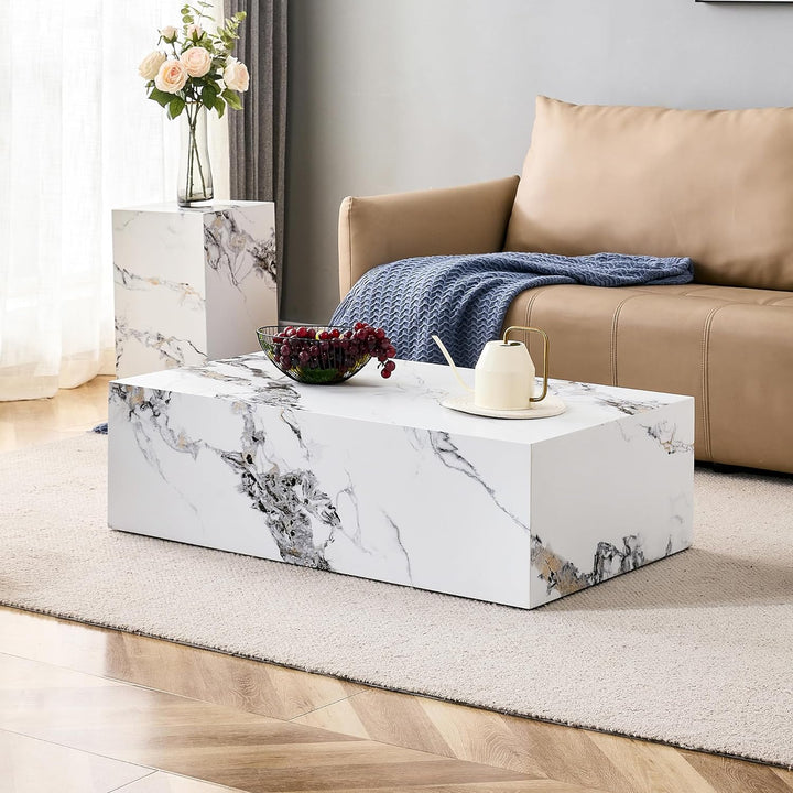 Elegant Marble-Look Coffee Table, 39.37" Marble White