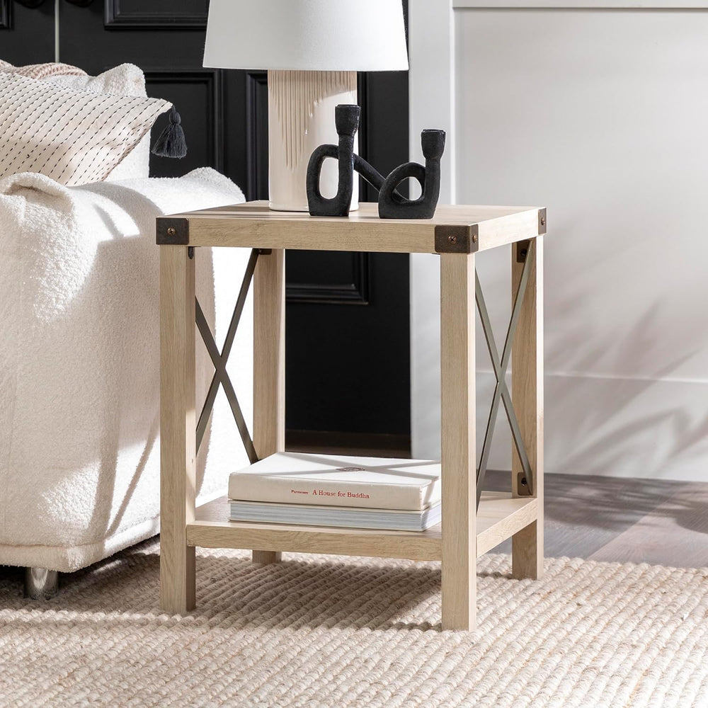 Sedalia Modern Farmhouse Metal X Side Table, Oak