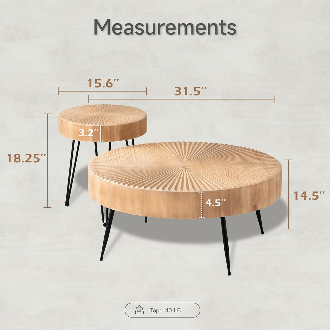 2-Piece Modern Farmhouse Coffee Table Set, Natural Finish