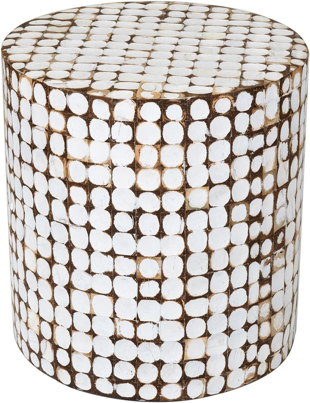 Round Side Table - Real Coconut Shell Mosaic Inlaid (White)