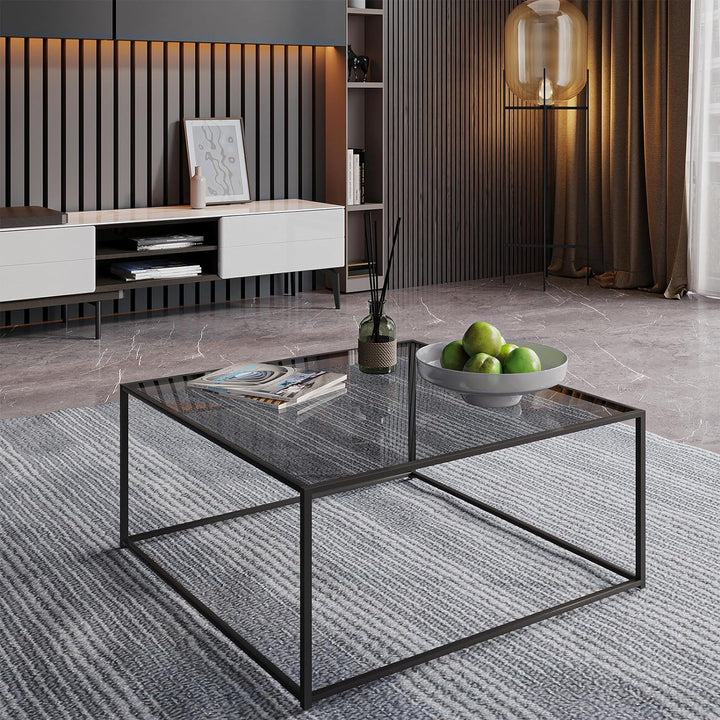 Glass Coffee Tables for Living Room, Square Modern Center Table