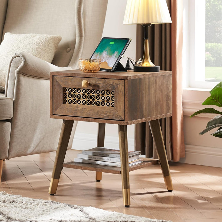 Mid Century Modern End Table w/ Charging Station