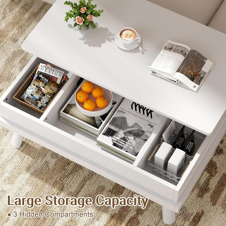 Shintenchi Lift Top Coffee Table with Hidden Compartment, White