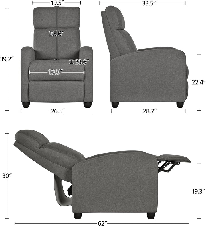 Fabric Recliner Chair Sofa Ergonomic Adjustable Matte Grey