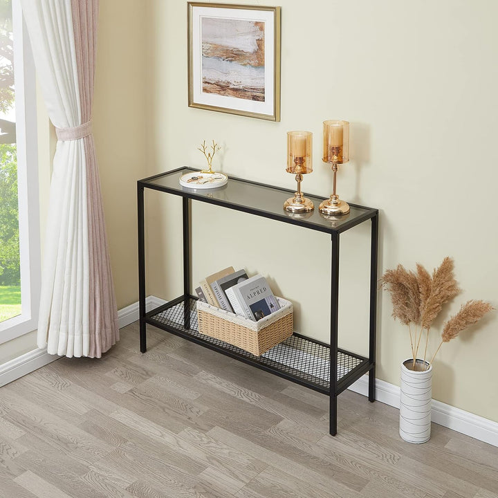 Black Console Table Glass Entryway Narrow Sofa