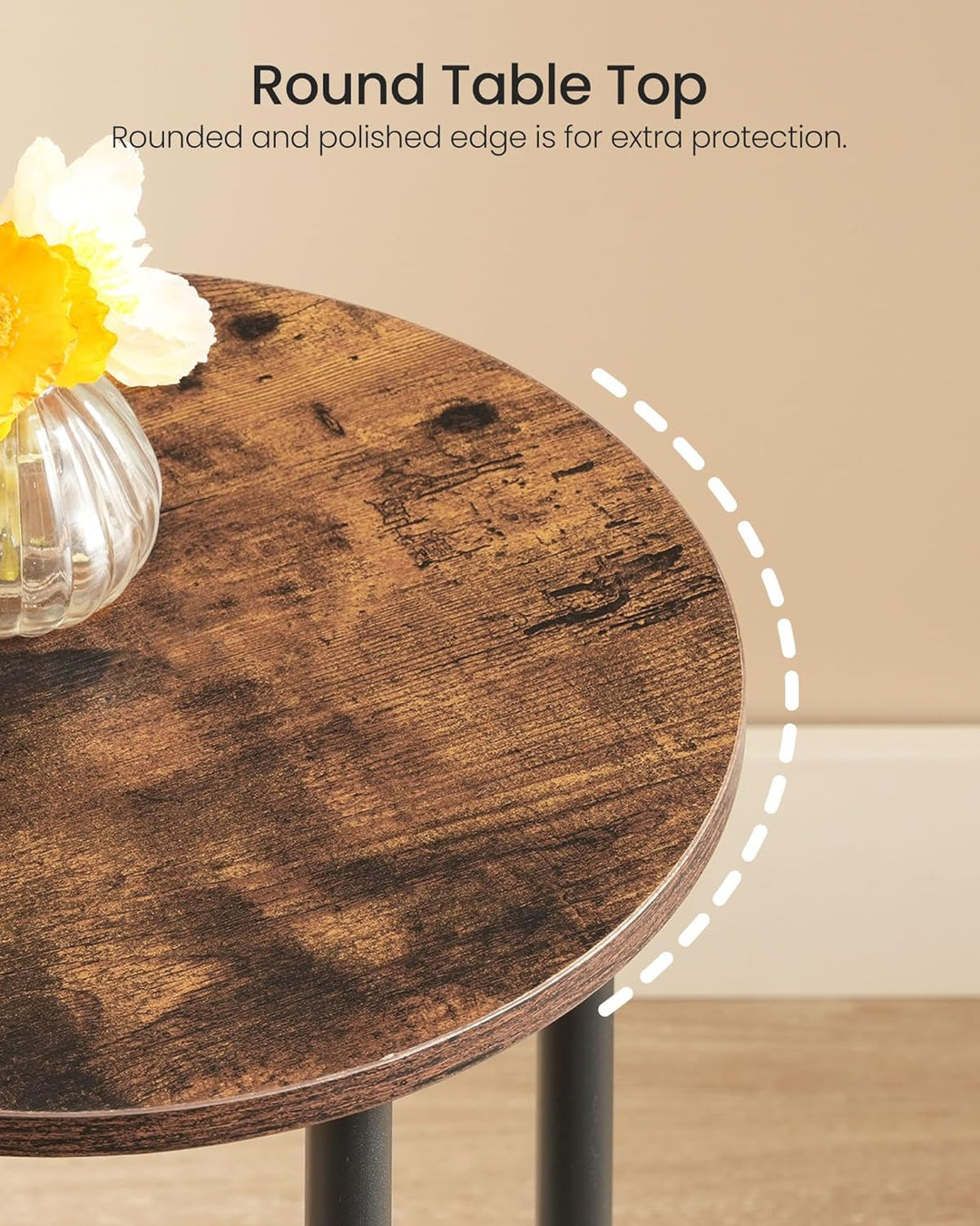 Round Side Table Set of 2, 2-Tier End Table, Rustic