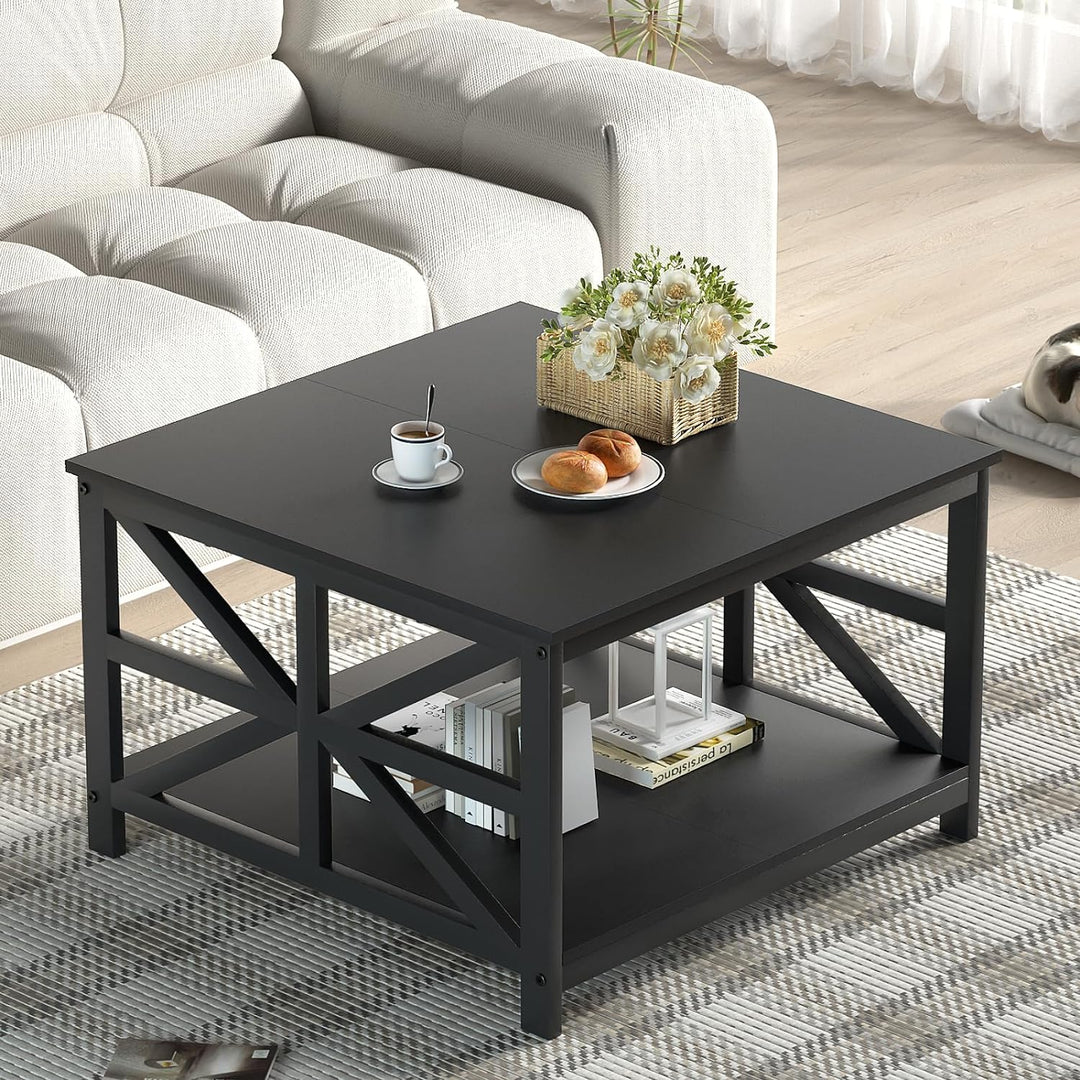 Stylish Coffee Table with Storage, Small Modern Sofa Table, Black