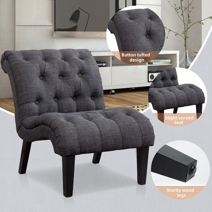 Upholstered Accent Chair Gray Fabric Wood Legs