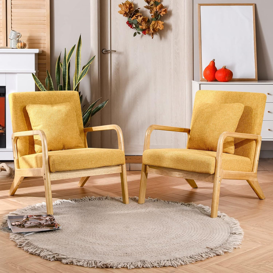 Mid-Century Modern Accent Chair,Fabric,Yellow