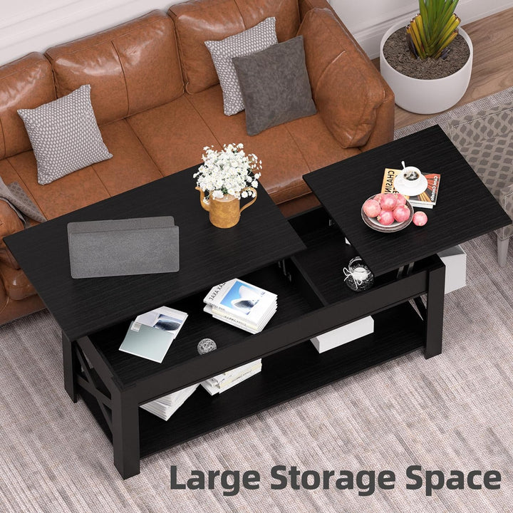 Versatile Lift-Top Coffee Table, Hidden Storage, Open Shelf, Black