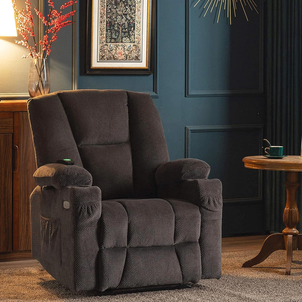 Fabric Electric Recliner Chair Heat Massage (Grey)