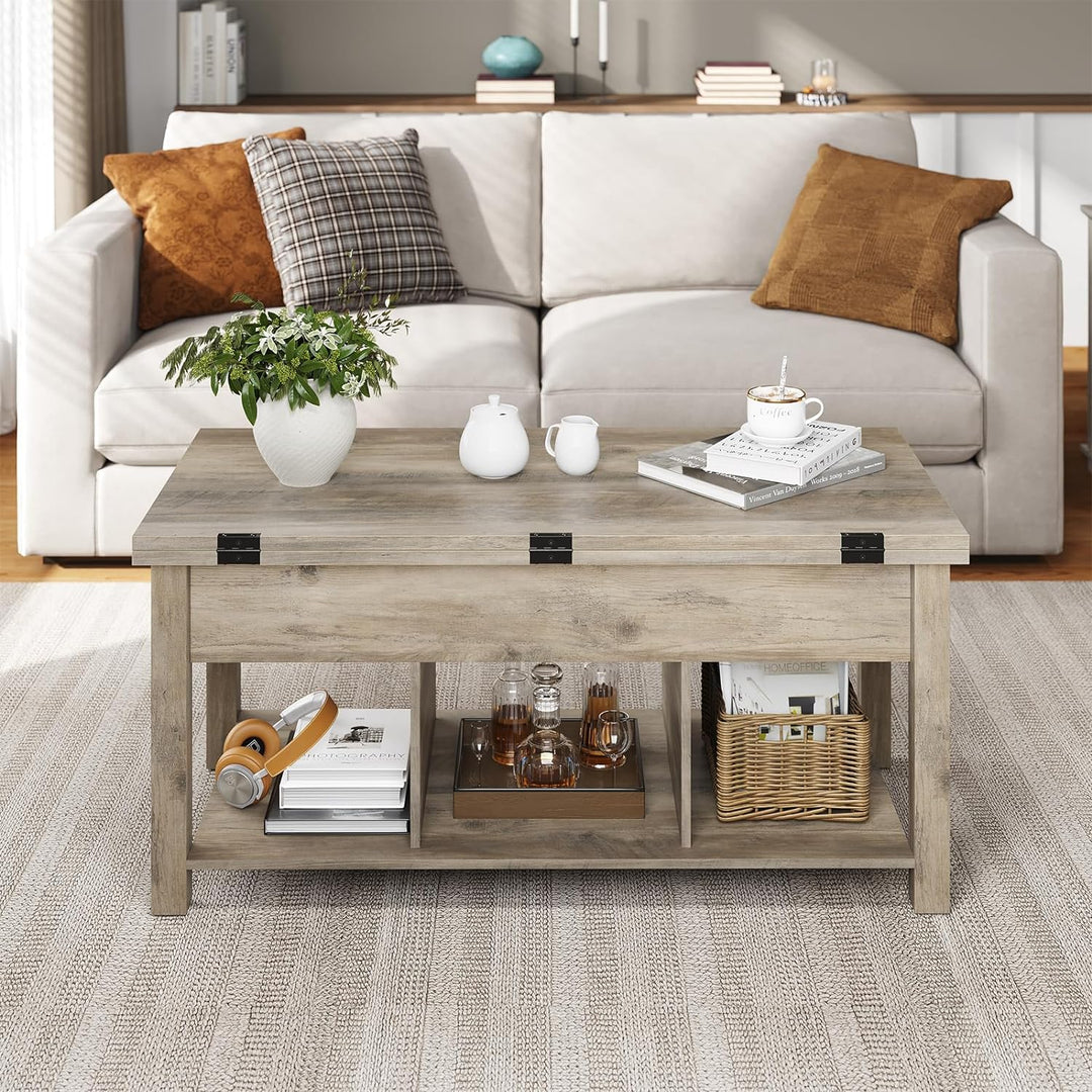 Versatile 4-in-1 Coffee Table with Hidden Storage, Washed Gray