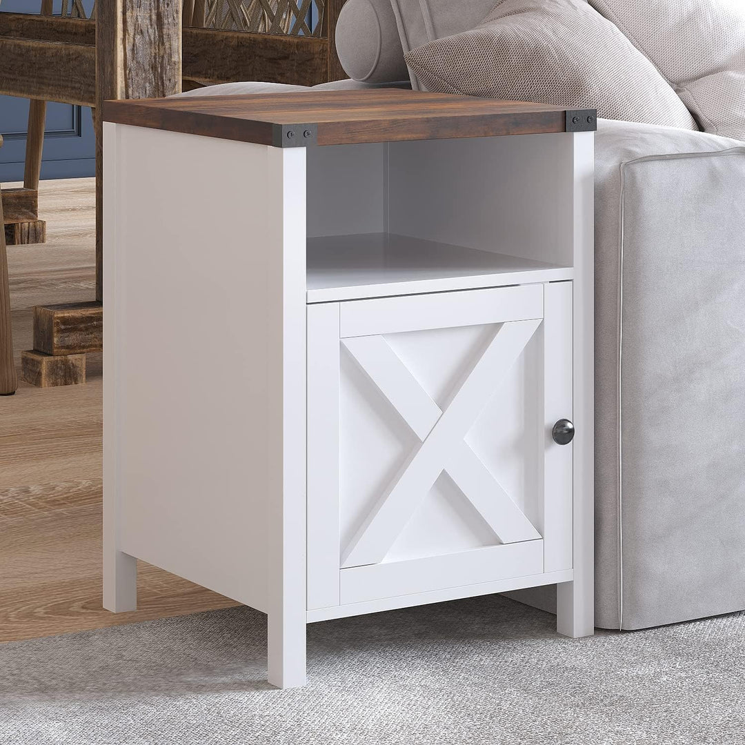 Farmhouse End Table, Rustic End Table with Barn Door and Shelf