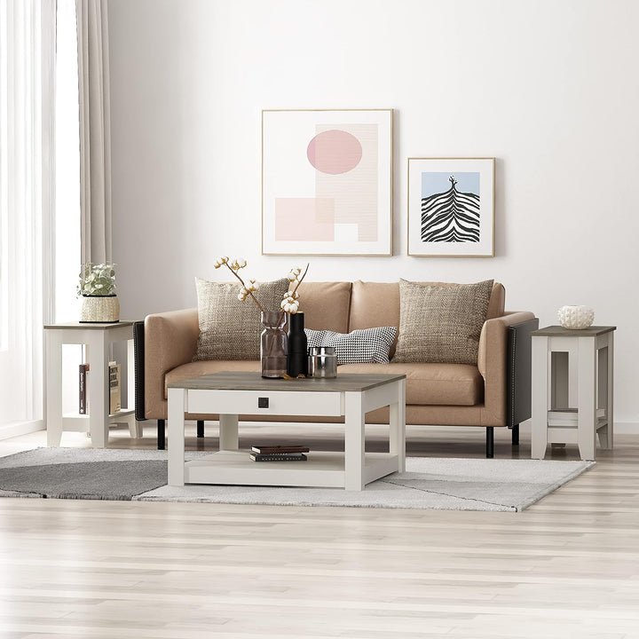 Galano Philia Modern Rectangular Coffee Table, Ivory Knotty Oak