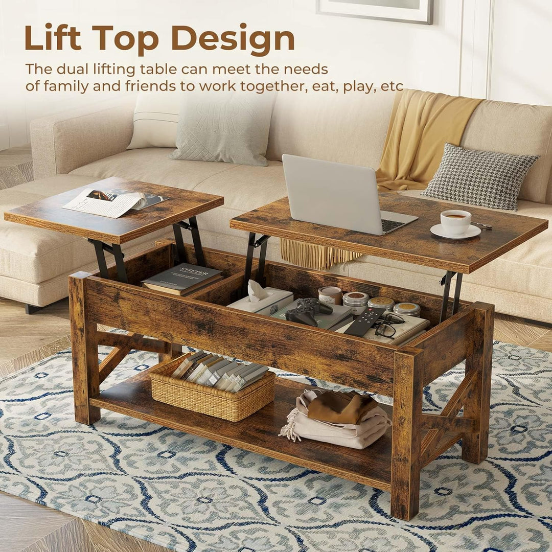 Lift Top Coffee Table with Hidden Compartment, Rustic Brown