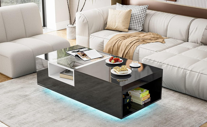 IKIFLY Modern High Glossy Coffee Table, Black