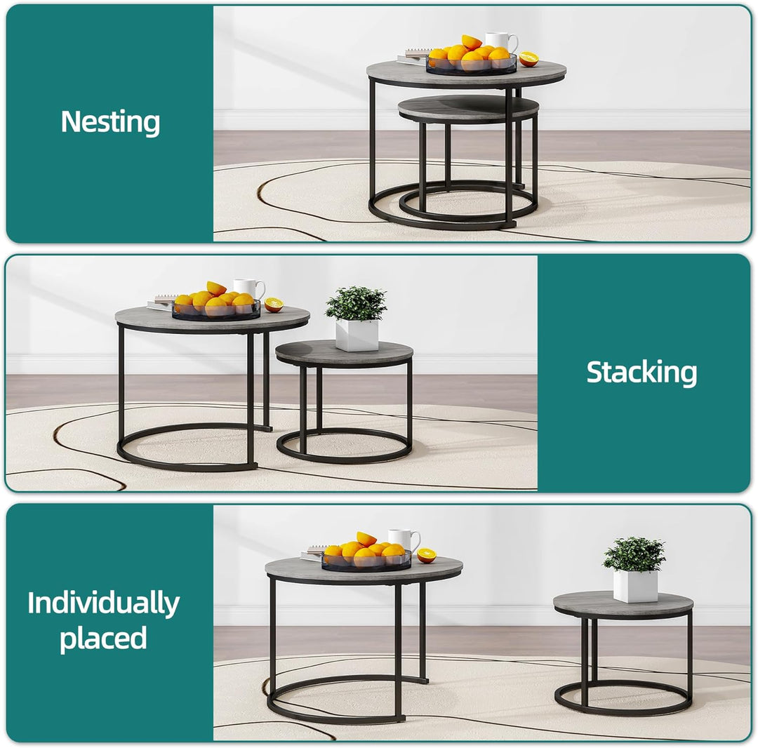 Nesting Coffee Table Set, Wooden Accent Furniture, Warm Grey