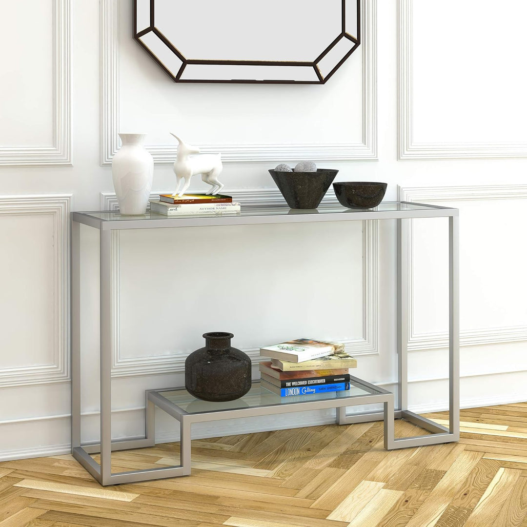 Rectangular Console Table, Entryway Accent Furniture, Satin Nickel