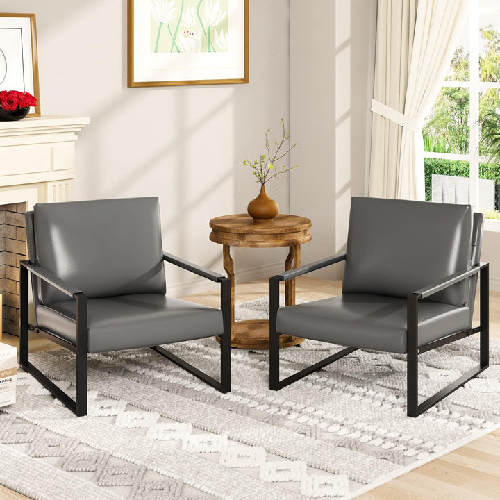 Leather Accent Chair Set of 2 Sofa Chair Grey