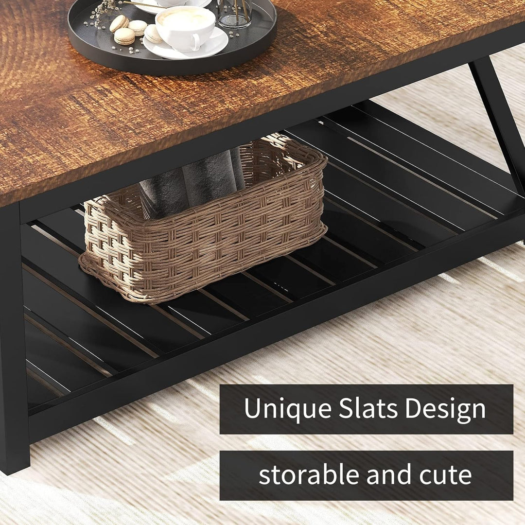 Rustic Vintage Coffee Table with Shelf, 40-Inch, Black