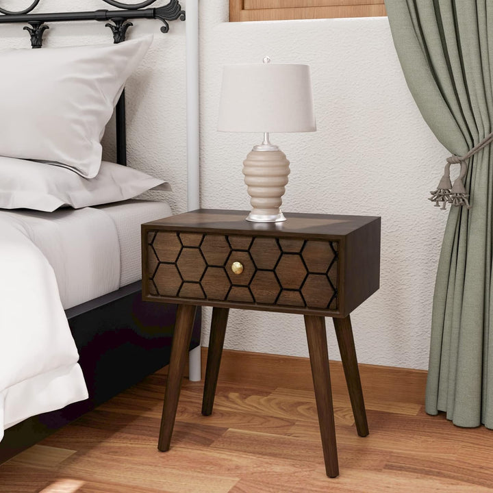 Brown 1-Drawer Honeycomb Texture End Table