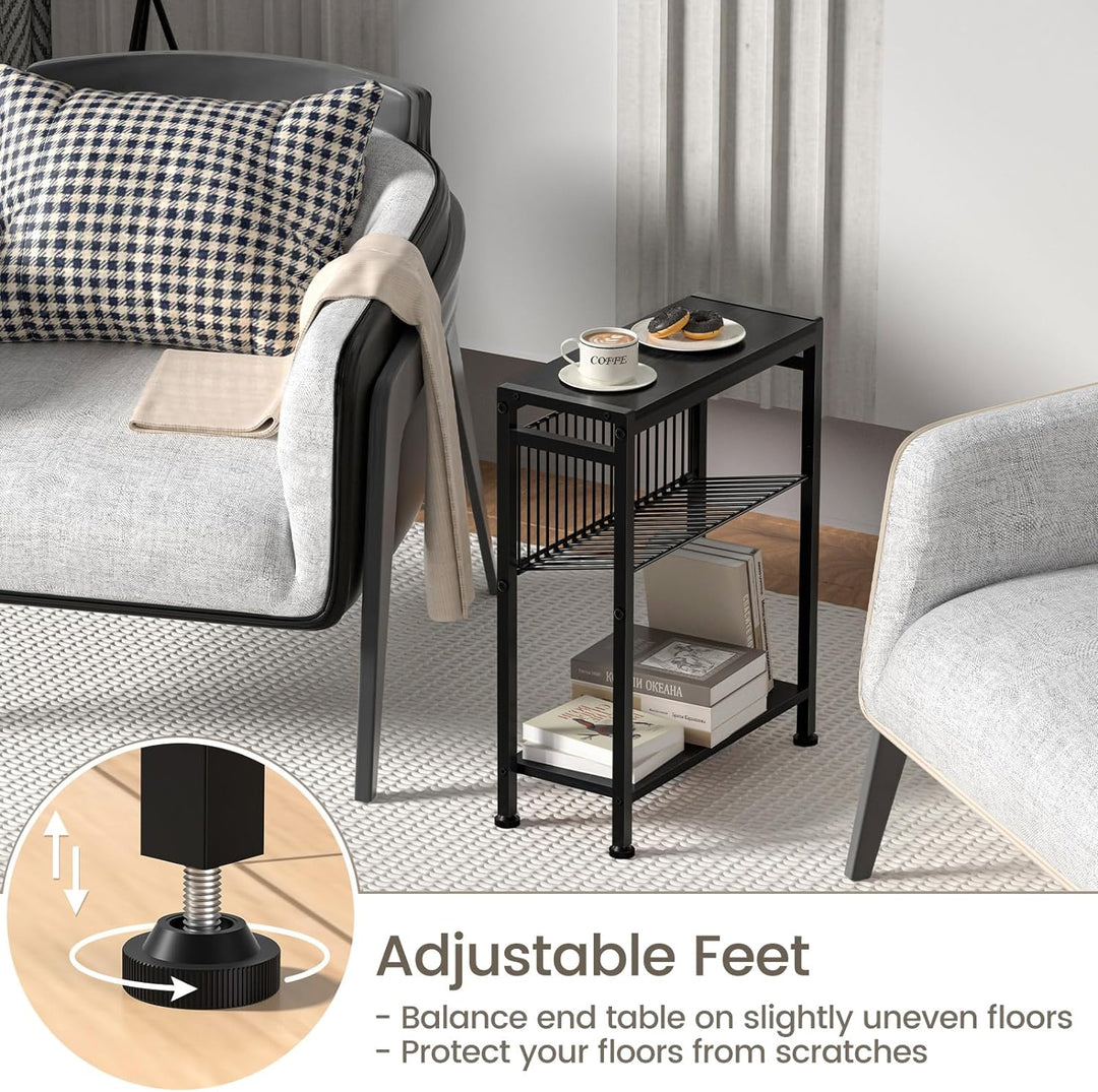 3-Tier Narrow Side Table w/ Magazine Holder (Black)