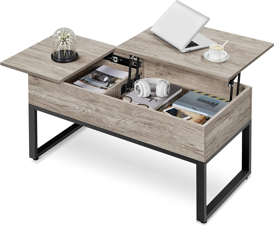 Lift Top Coffee Table with Hidden Storage, Wooden, Gray