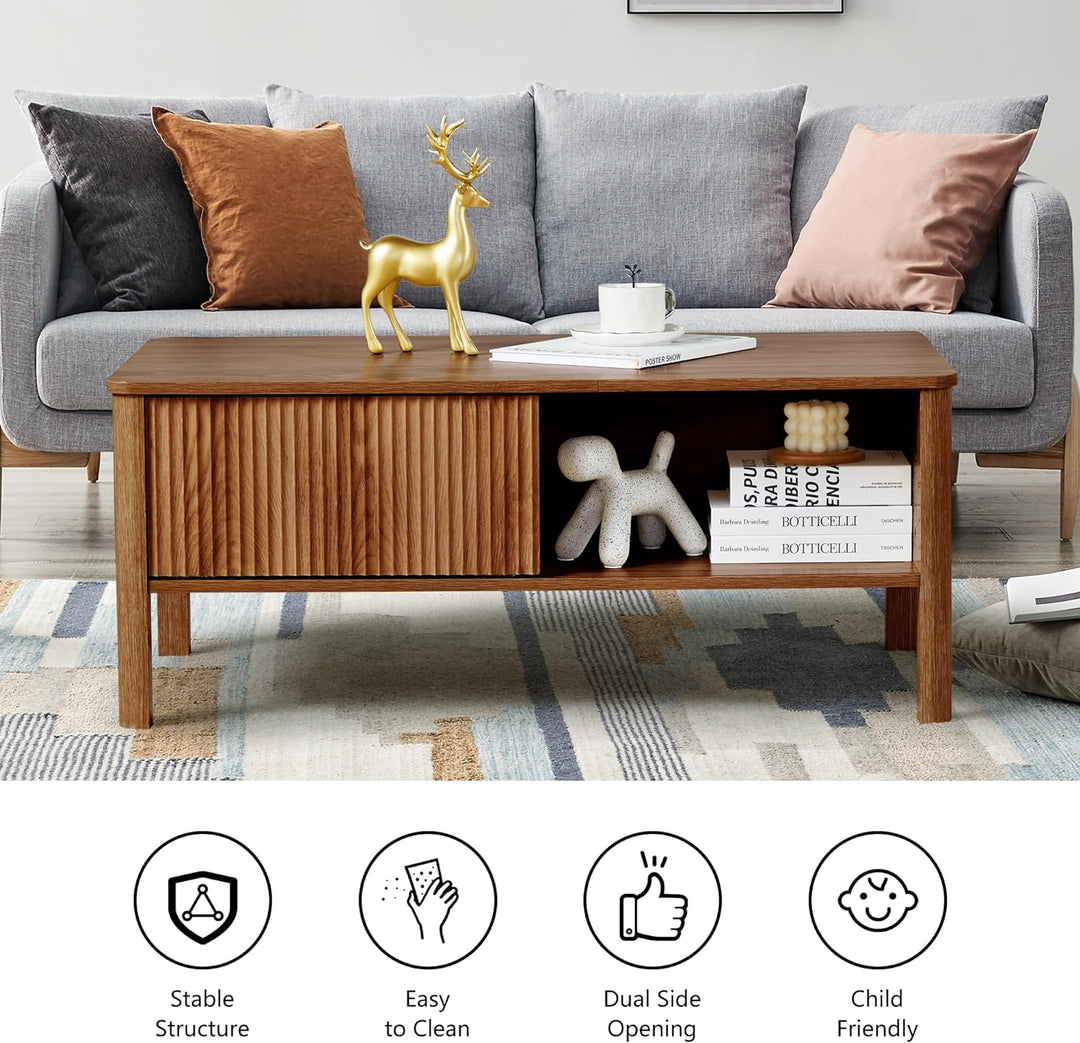 Mid-Century Modern Rectangular Wood Coffee Table, Walnut