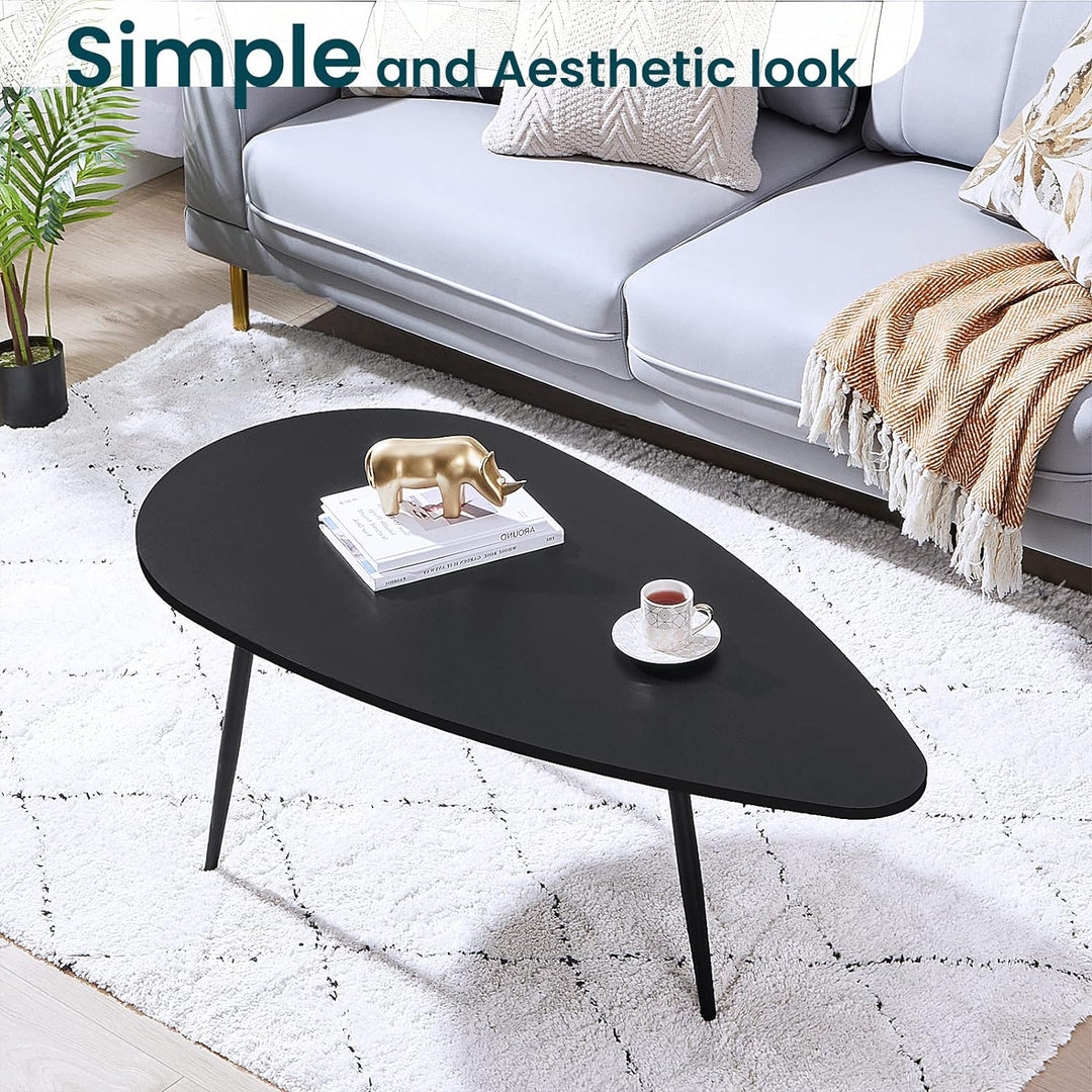 Modern Oval Coffee Table, Black Small Accent Table for Living Room