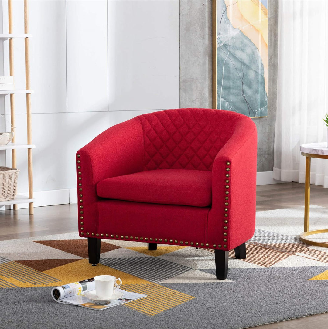 Armchair Barrel Club Chair,Modern Line Fabric Accent Chair (Red)