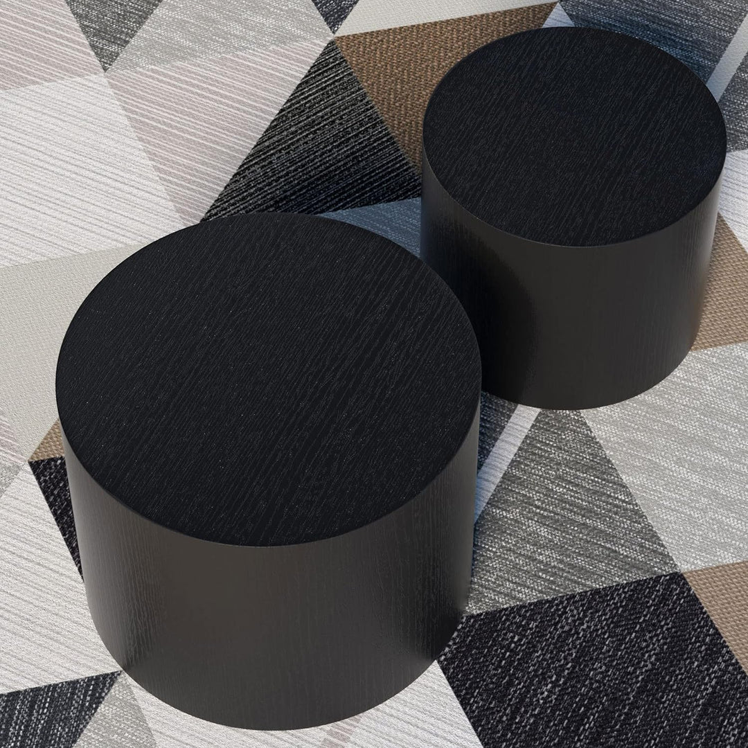 Optimized Coffee Table Set, Modern Black Round Accent Tables, Round-black-1