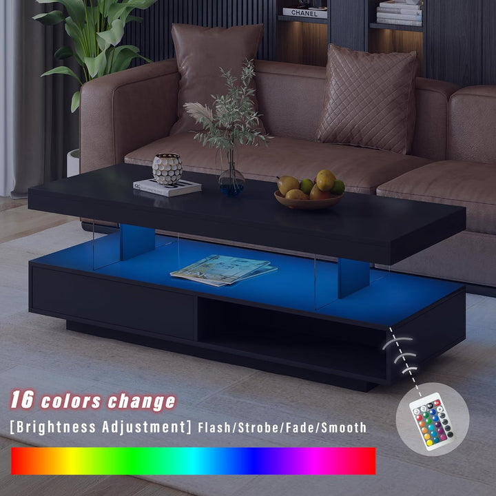 High Gloss UV Coffee Table with LED Lights, Black