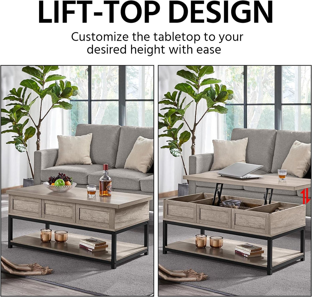 Lift Top Coffee Table with Hidden Compartments, Gray