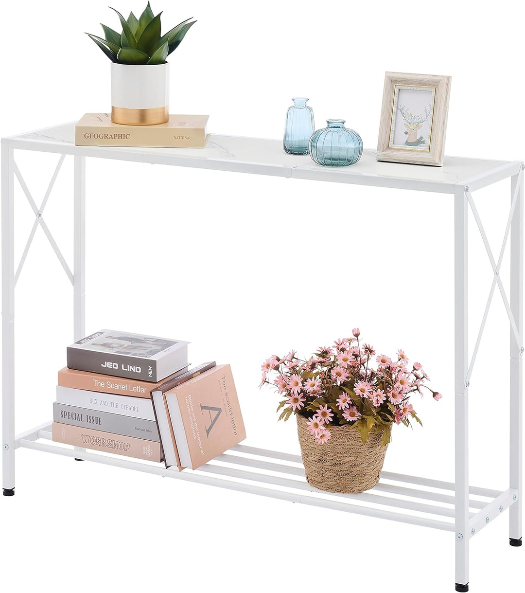 Console Table, 2-Tier Industrial Entryway, White