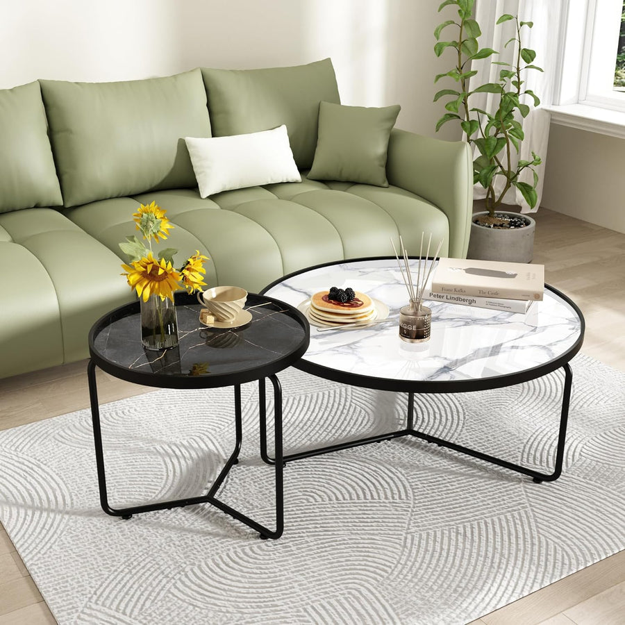 Stylish Glass Coffee Table Set, Black End Table, Modern Accent