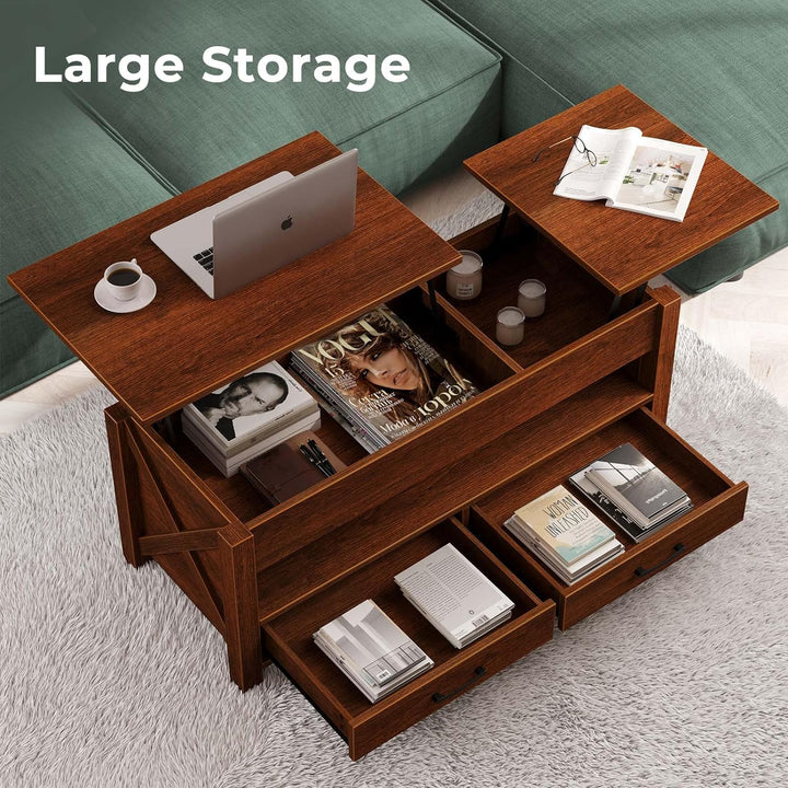 Farmhouse Lift Top Coffee Table with Storage Drawers, Espresso