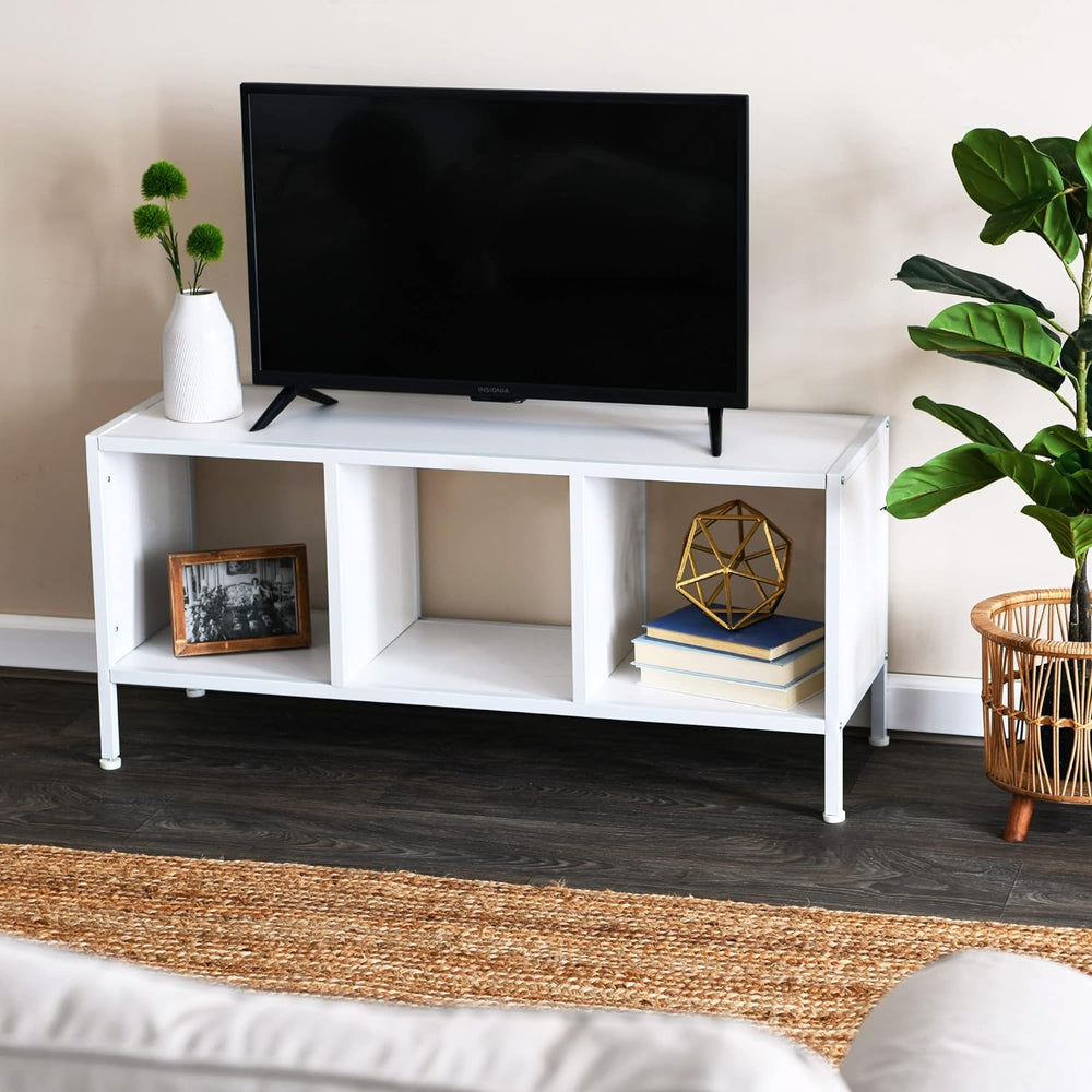 Jamestown TV Stand Coffee Table with Square Cube Storage, Scandinavian White