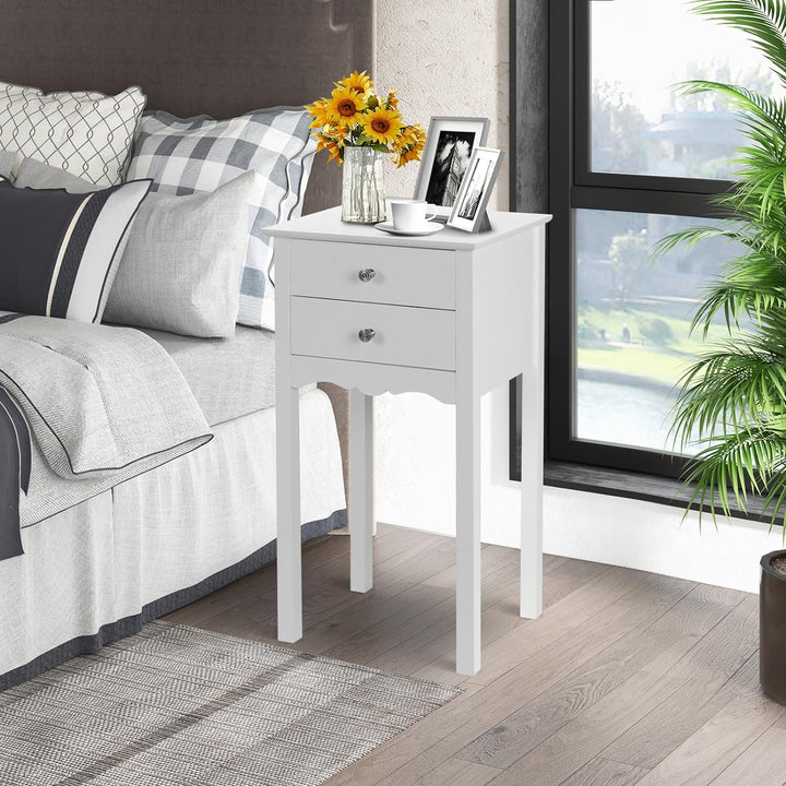 End Table w/ 2 Drawers Side Table Nightstand White